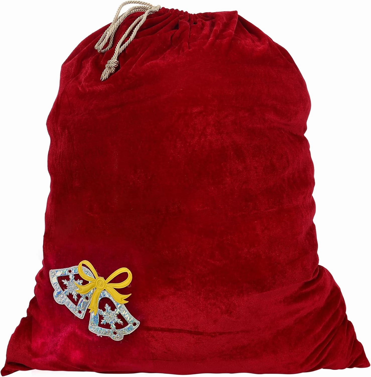 Santa Christmas Gift Bag Large Stretchy Velour Present Sack with Golden Drawstring, 36" x 27"