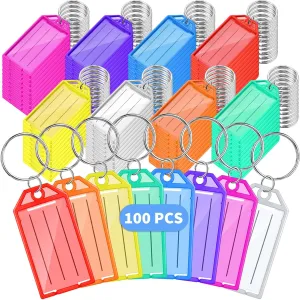 Sanwuta Plastic Key Tags with Ring and Label Window Back to School Supplies for Luggage USB Drive, 8 Colors