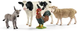 Schleich Farm World - Starter Set, Includes 4 x Collectible Toy Farm Animals, Cow, Sheep, Donkey Foal and Rooster Farm Animal Toys for Kids Ages 3 