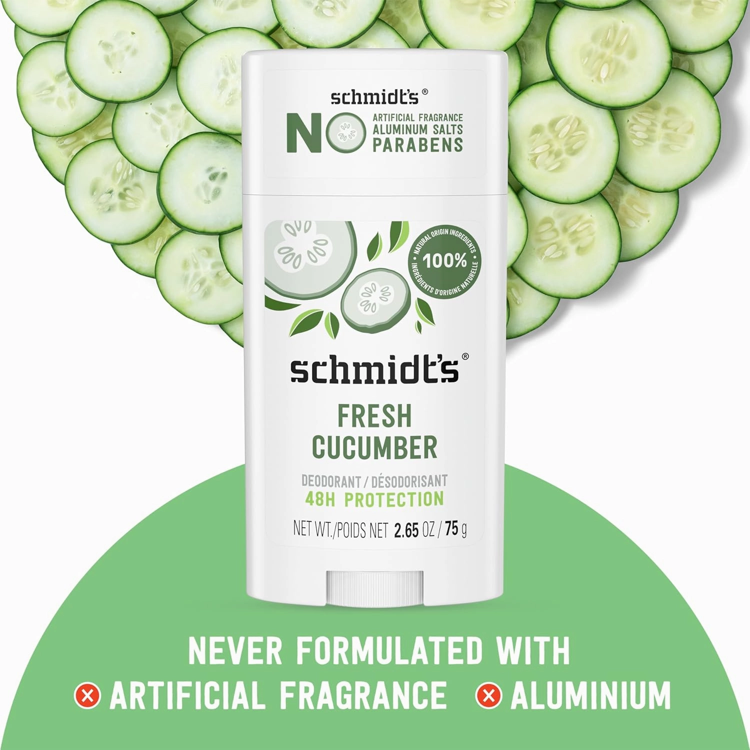 Schmidt's Aluminum-Free Vegan Deodorant Fresh Cucumber 4 Count for Women and Men, with 24 Hour Odor Protection, Natural Ingredients, Cruelty-Free, 2.65 oz