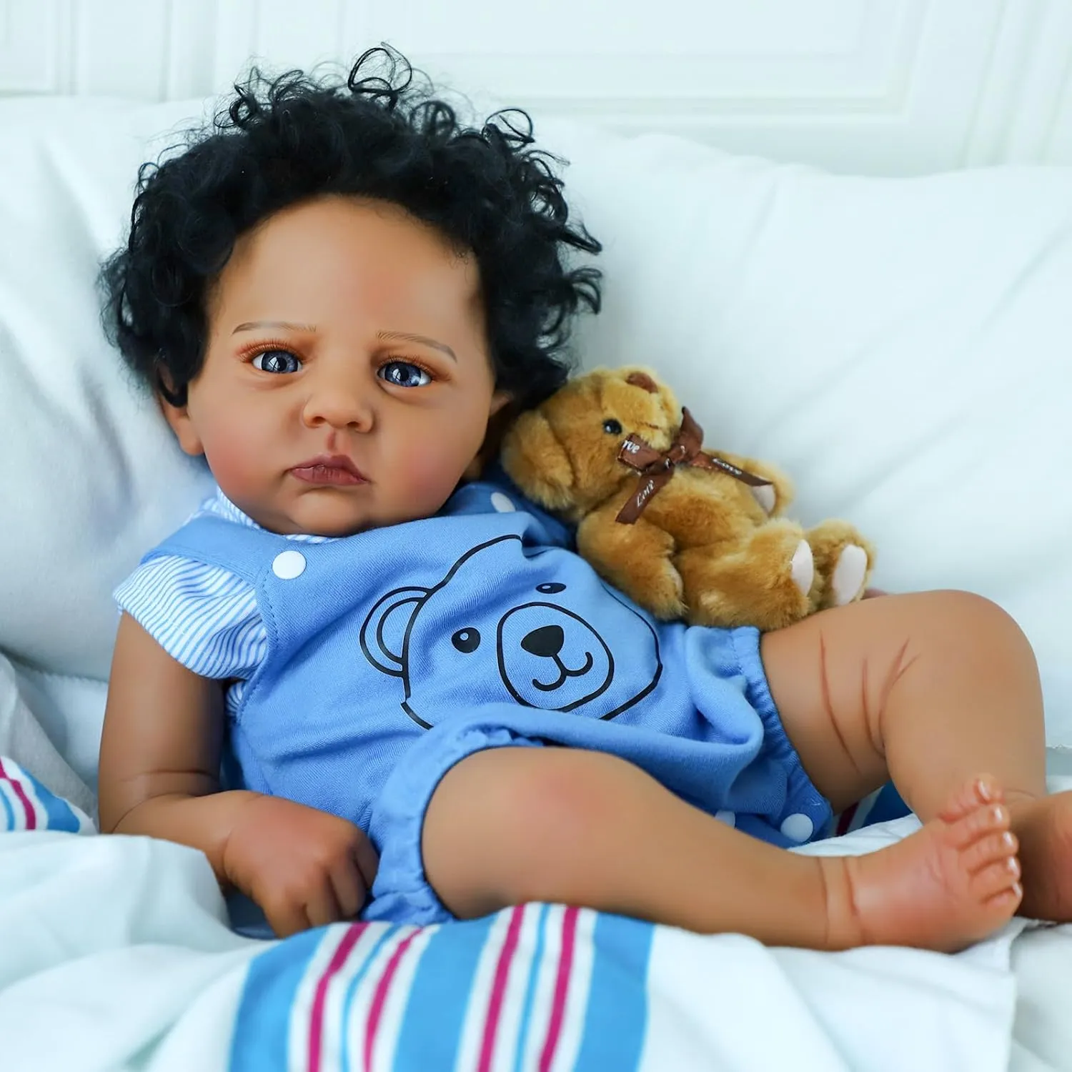 SCOM Reborn Baby Dolls Black Boy - 20 Inch Realistic Newborn Boy Doll Lifelike Weighted Soft Body African American Real Life Baby Dolls Gift for Kids Age 3