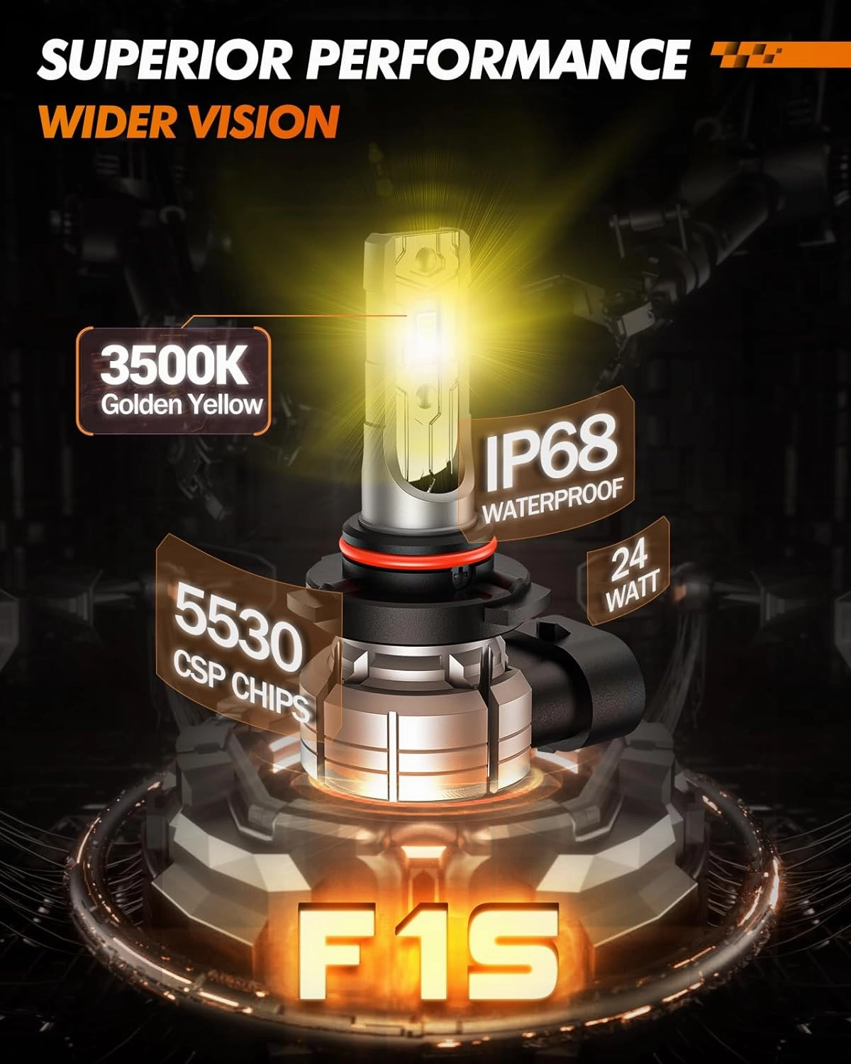 SEALIGHT H10 9145 9140 LED Fog Light Bulbs Amber, 10000LM 3500K Yellow Light Bulbs, Strong Light Penetration, 9040 9045 Replacement Front Fog Lamps for car, trucks, SUVS, Non-polarity