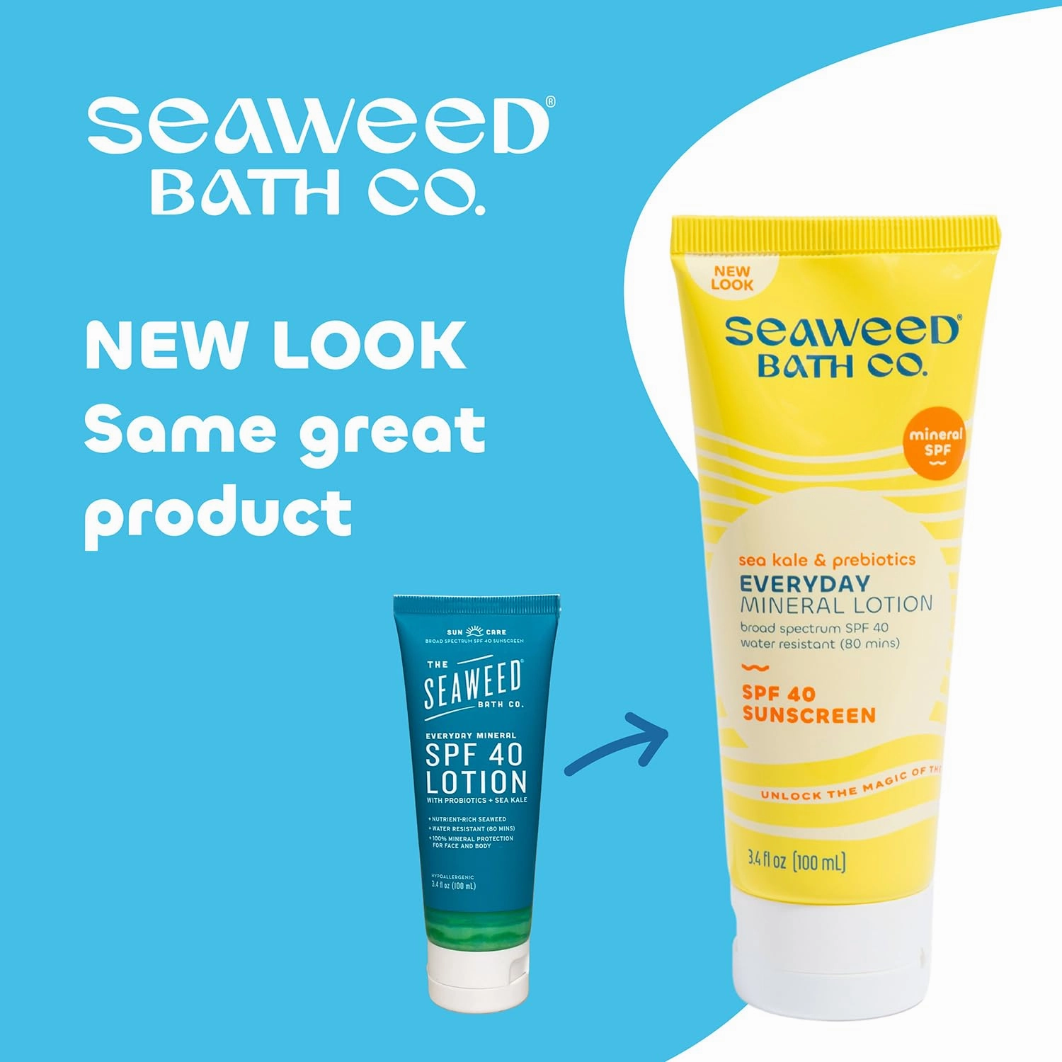 Seaweed Bath Co. Everyday Mineral SPF 40 Broad Spectrum Sunscreen Lotion, 3.4 Ounce, Sustainably Harvested Seaweed, Sea Kale, Prebiotics