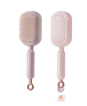 Self Cleaning Hair Brush, Easy Clean Detangling Brush, Airs Cushion Hair Brush Airbag Massage Combs with Retractable Bristles for Women Men Kids (Pink)