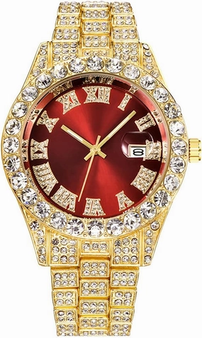 SENRUD Men's Diamond Watch Fashion Crystal Rhinestone Quartz Analog Watch Iced-Out Bracelet Wrist Watch