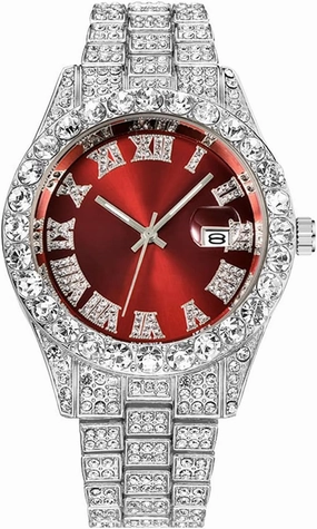SENRUD Men's Diamond Watch Fashion Crystal Rhinestone Quartz Analog Watch Iced-Out Bracelet Wrist Watch