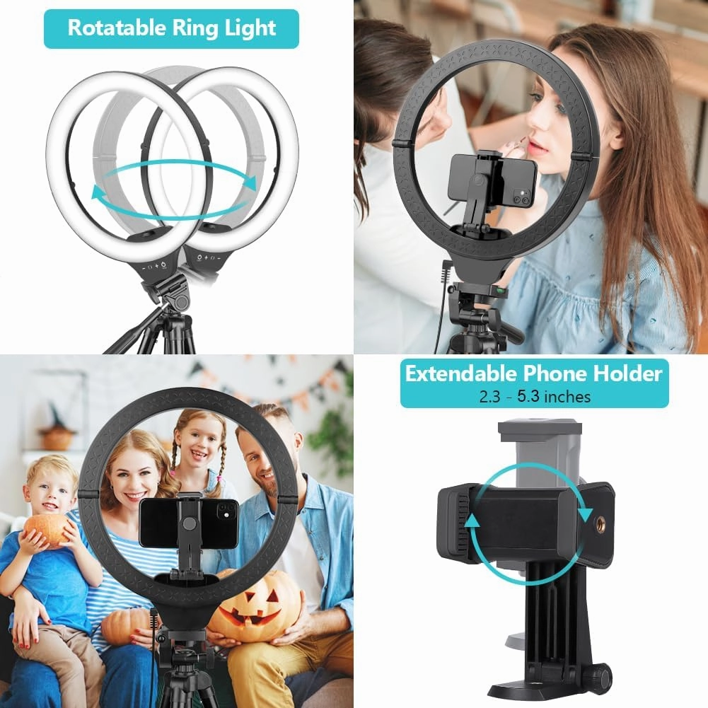 Sensyne 14'' Ring Light with 50'' Extendable Tripod Stand, LED Circle Lights with Phone Holder for Live Stream/Makeup/YouTube Video/TikTok, Compatible with All Smartphones