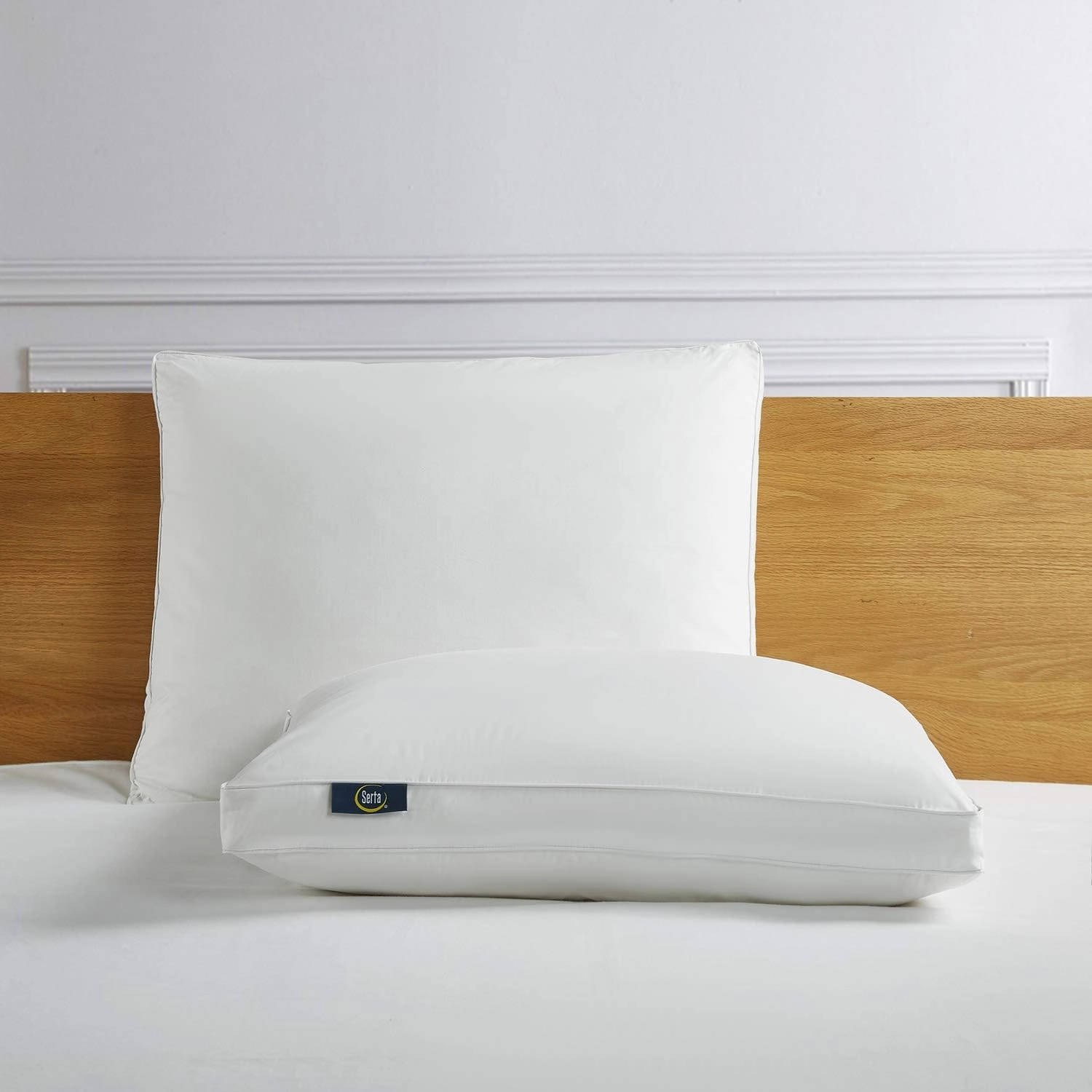 Serta 233 Thread White Goose Feather Gusseted Supportive 100% Cotton Hotel Collection Bed Side Sleeper Pillow, 2 Count (Pack of 1)