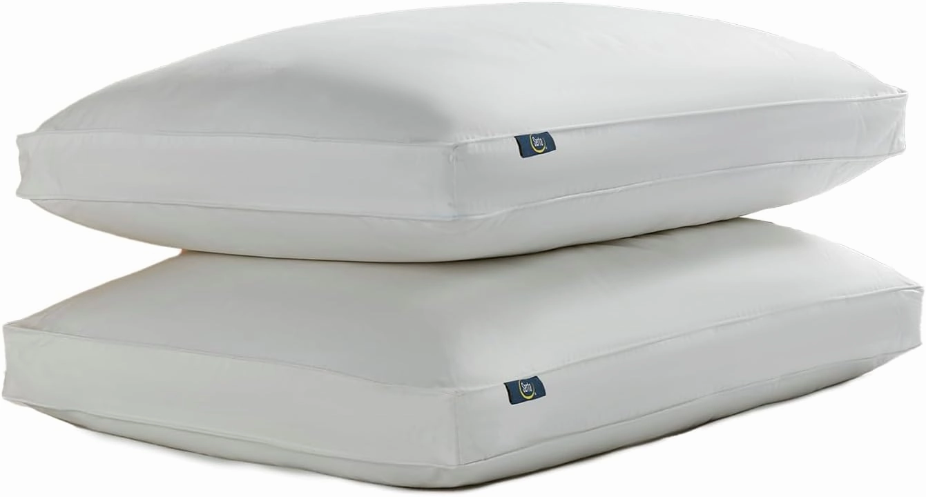 Serta 233 Thread White Goose Feather Gusseted Supportive 100% Cotton Hotel Collection Bed Side Sleeper Pillow, 2 Count (Pack of 1)