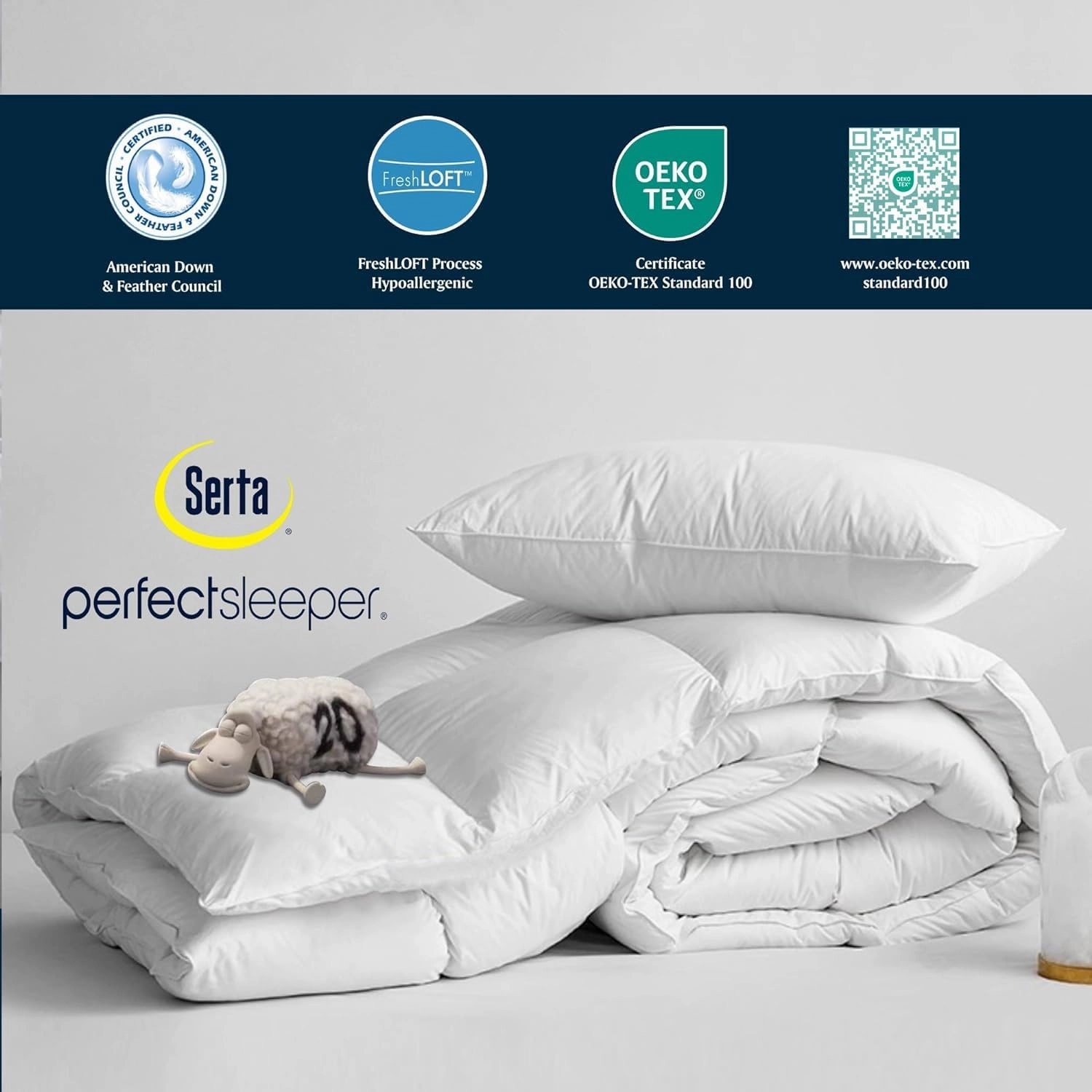 Serta Goose Feather Down Fiber Cotton Comforter King Size - 100% Cotton Duvet Insert - Hotel Luxury Hypoallergenic Bedding Comforter All Season Medium Warmth 106 x 90 Inch White
