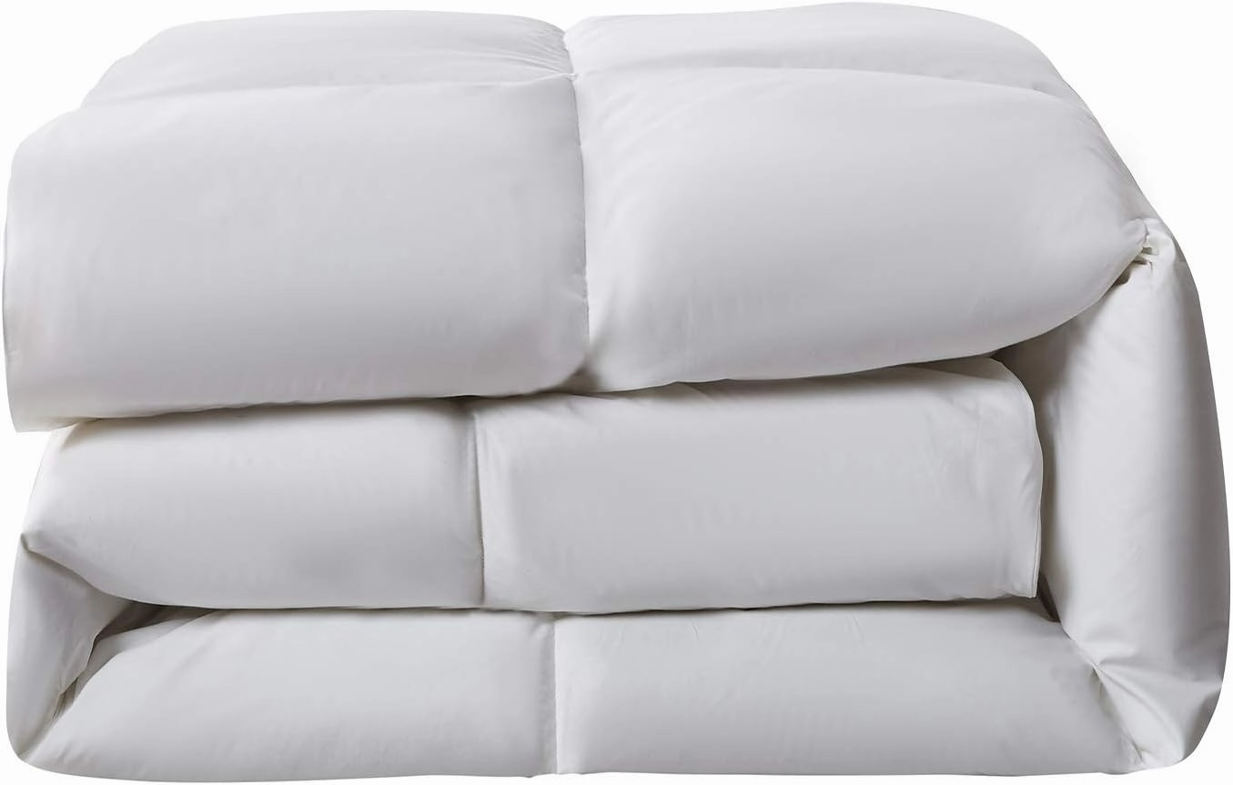 Serta Goose Feather Down Fiber Cotton Comforter King Size - 100% Cotton Duvet Insert - Hotel Luxury Hypoallergenic Bedding Comforter All Season Medium Warmth 106 x 90 Inch White