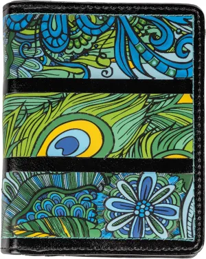 Shag Wear Women's PU Vegan Leather Colorful Slim Trendy Small Bifold Wallet with 4 Credit Card Slots, 1 Zippered Coin Pocket, and Clear ID Window (Abstract, Black)