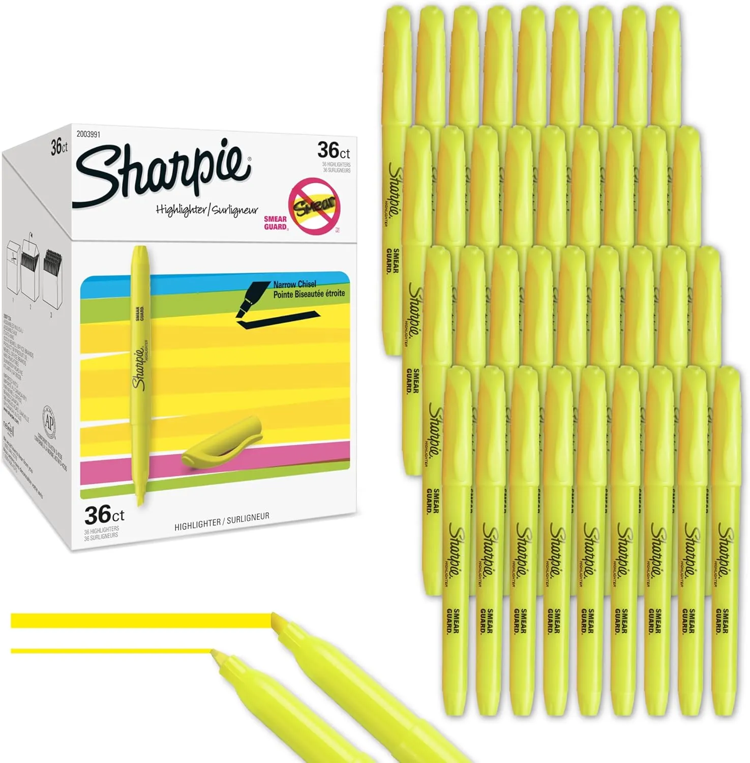 Sharpie Pocket Highlighters, Chisel Tip Highlighter Marker Set, Fluorescent Yellow Highlighters, Office And Teacher Supplies, 36 Count