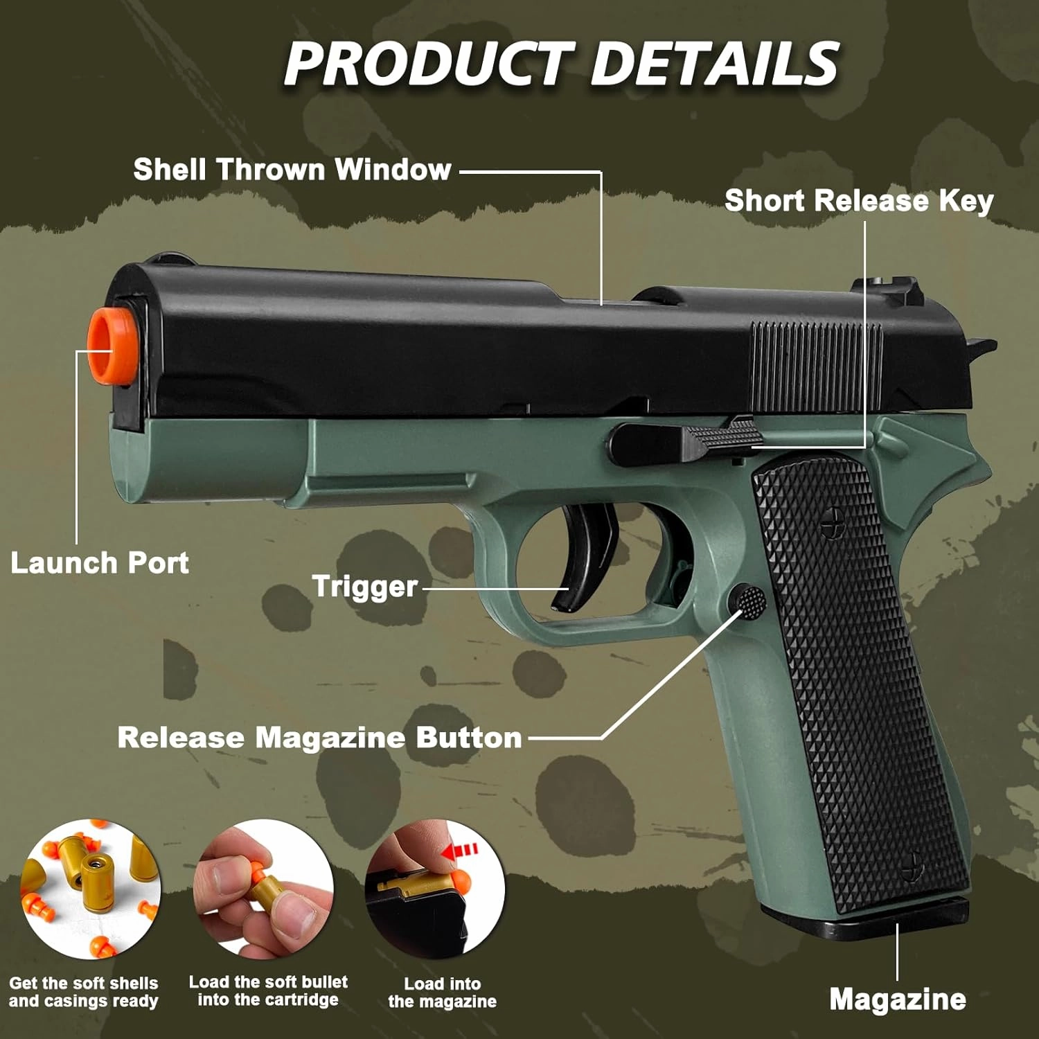 Shell Ejecting Toy Gun, Semi-Automatic Soft Bullet Toy Guns for Boys 8-12, Cool Toy Pistol with 100 Soft Bullets, Educational Model Outdoor Shooting Game