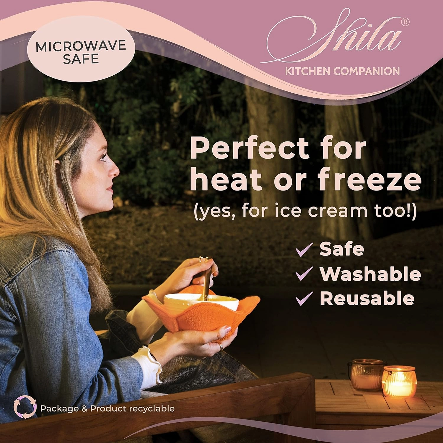 SHILA Bowl Snuggies - Colorful Set of Microwave Safe Bowl Holders to Keep Hands Cool and Meal Warm - Polyester & Sponge Heat Resistant Cozies for Soup, Rice and Pasta