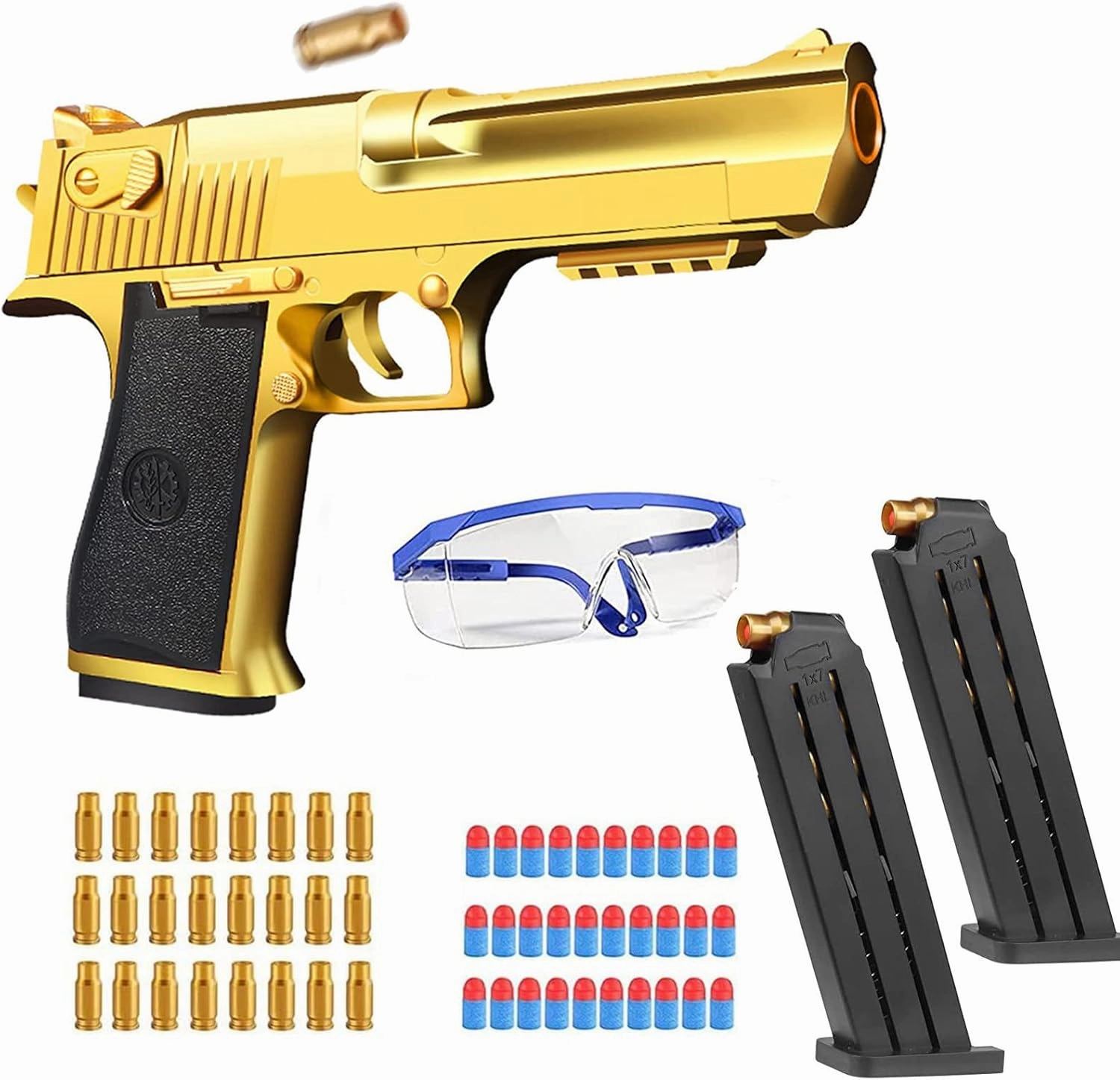 Shooting Toy Pull Back Action Jump Ejecting Magazine Pistol Toys Foam Blaster for 8 Years  Children Boys & Girls, Gold