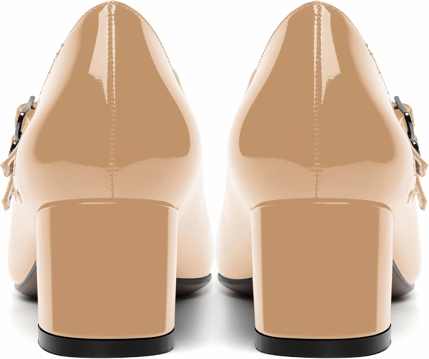 SHOWFOREST Women's Dating Buckle Cute Square Toe Solid Patent Block Low Heel Pumps Shoes 2 Inch