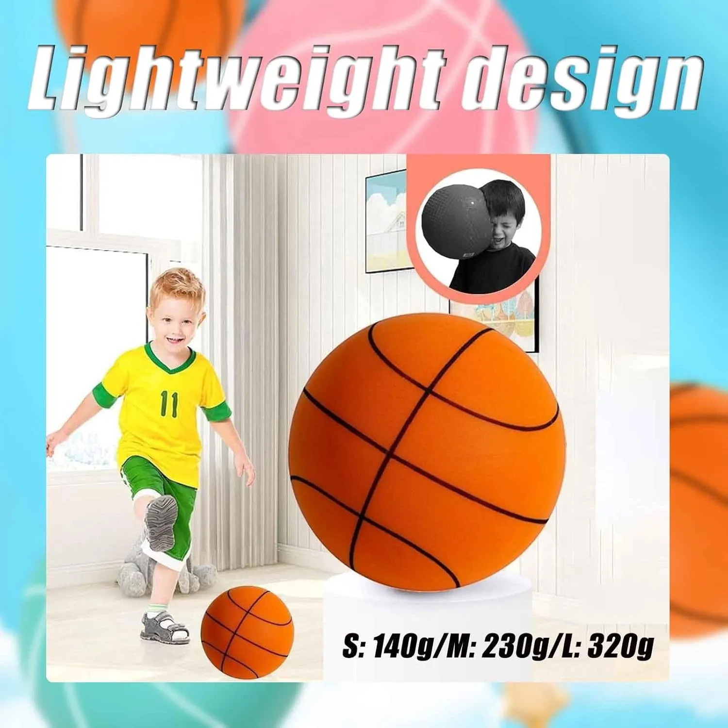 Silent Basketball and Hoop Set, Silent Basketball with Hoop, Indoor Quiet Basketballs Dribbling with Wall Mount Basketballhoop