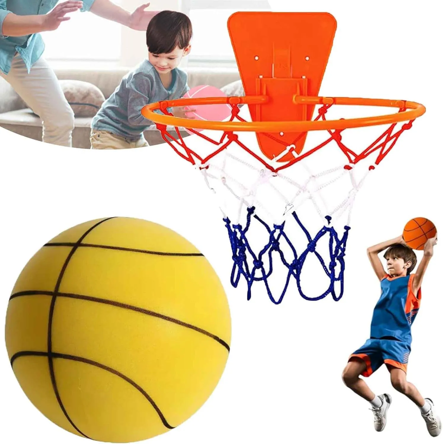 Silent Basketball and Hoop Set, Silent Basketball with Hoop, Indoor Quiet Basketballs Dribbling with Wall Mount Basketballhoop
