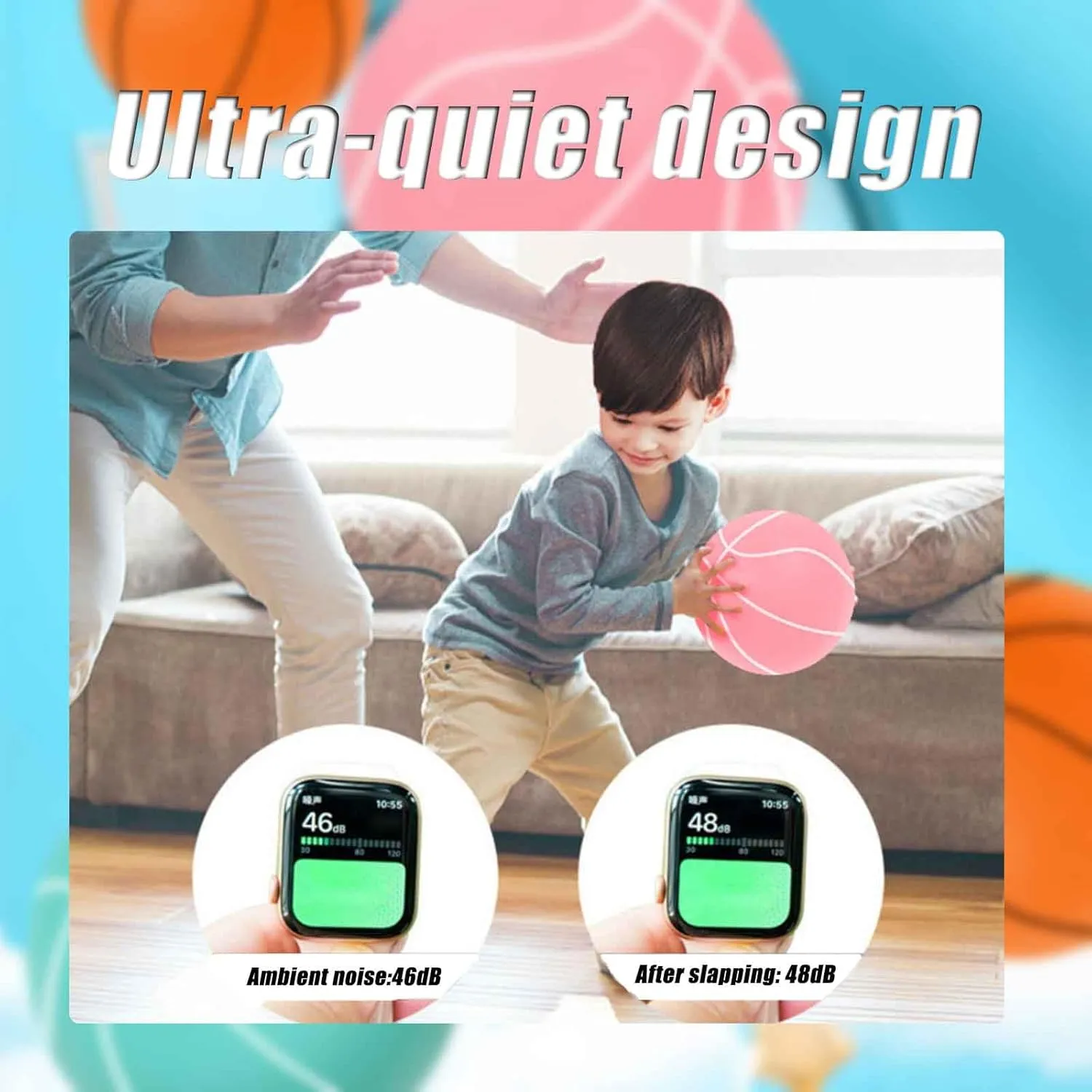 Silent Basketball and Hoop Set, Silent Basketball with Hoop, Indoor Quiet Basketballs Dribbling with Wall Mount Basketballhoop