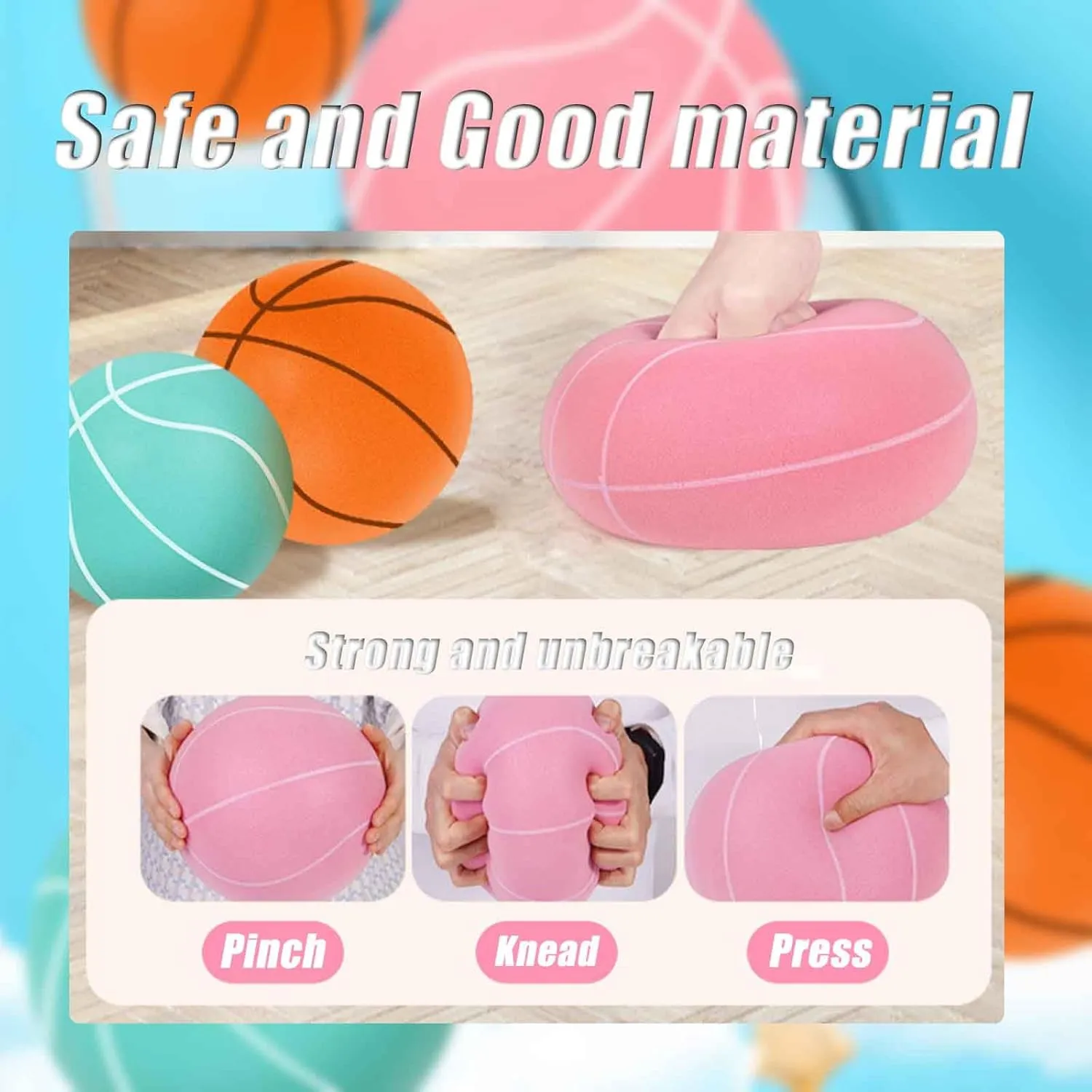 Silent Basketball and Hoop Set, Silent Basketball with Hoop, Indoor Quiet Basketballs Dribbling with Wall Mount Basketballhoop
