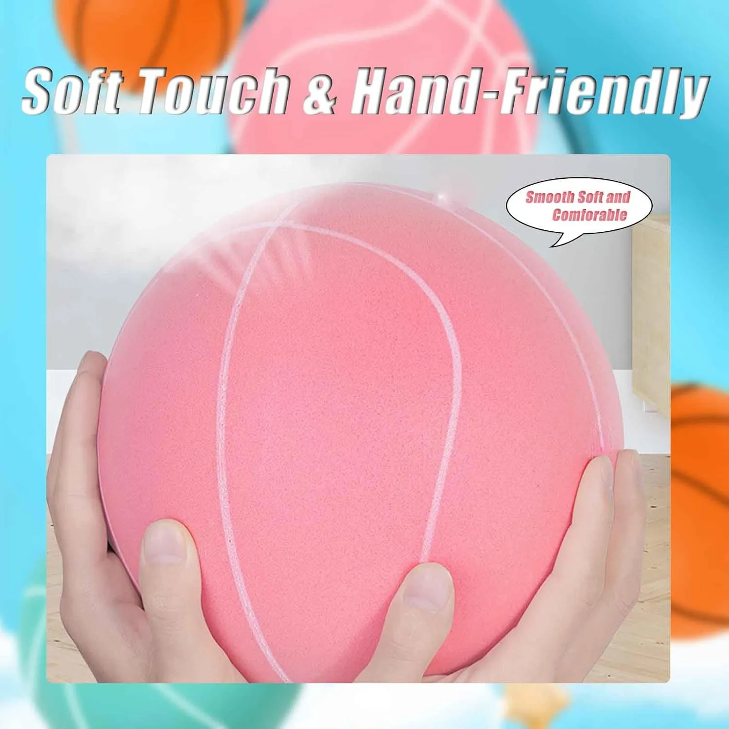 Silent Basketball and Hoop Set, Silent Basketball with Hoop, Indoor Quiet Basketballs Dribbling with Wall Mount Basketballhoop