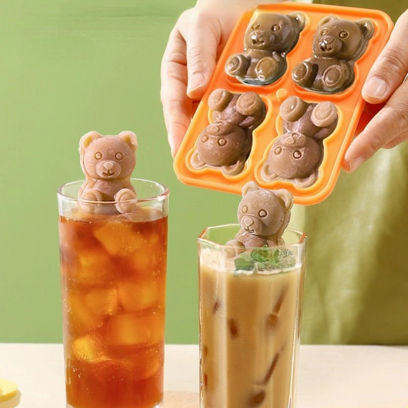 Silicone Teddy Bear 4-Grid Ice Cube Mold, Easy-Freezing