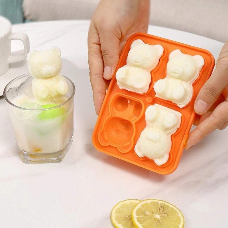 Silicone Teddy Bear 4-Grid Ice Cube Mold, Easy-Freezing