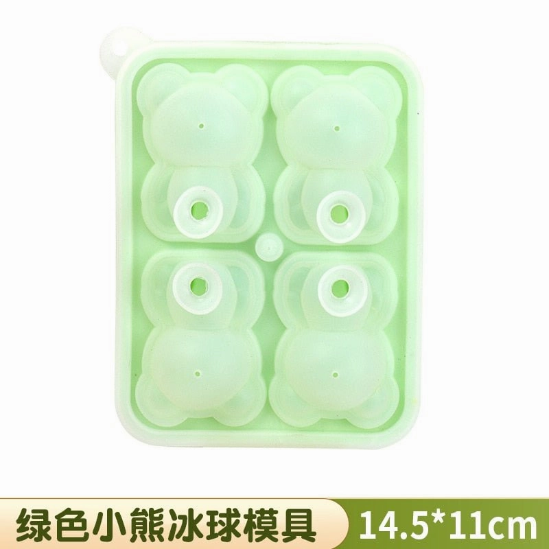 Silicone Teddy Bear 4-Grid Ice Cube Mold, Easy-Freezing