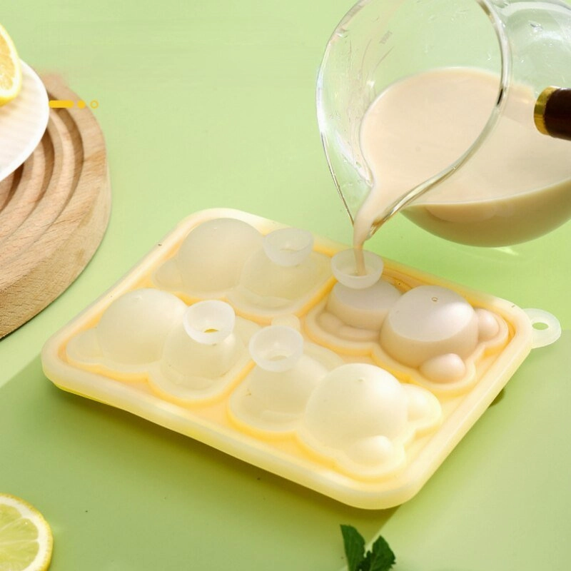 Silicone Teddy Bear 4-Grid Ice Cube Mold, Easy-Freezing