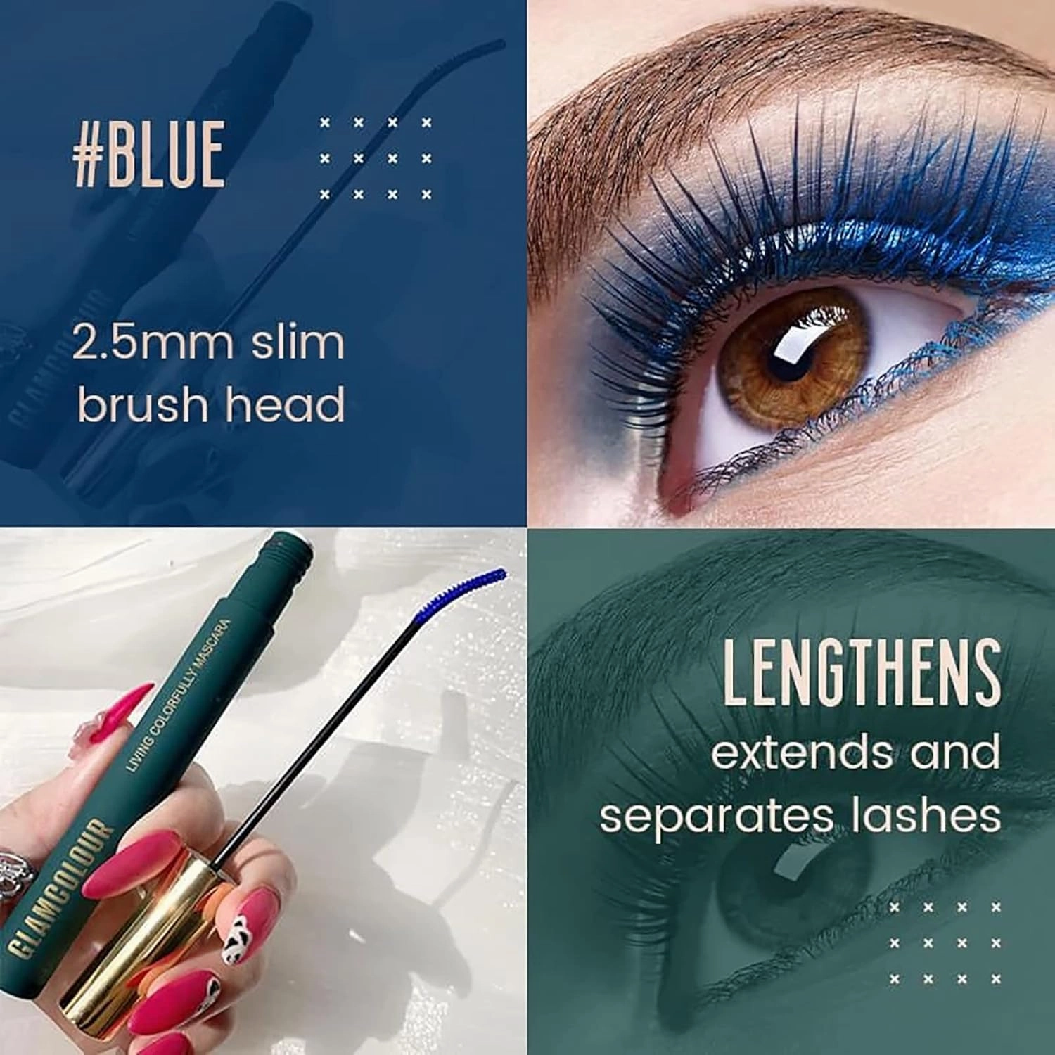 Silk Fiber Lash Mascara, Magic Color Skinny Mascara, Waterproof Skinny Mascara, Glamcolour Living Colorfully Mascara, Colored Mascara, Long-lasting and Non-blooming (4 colors-A)