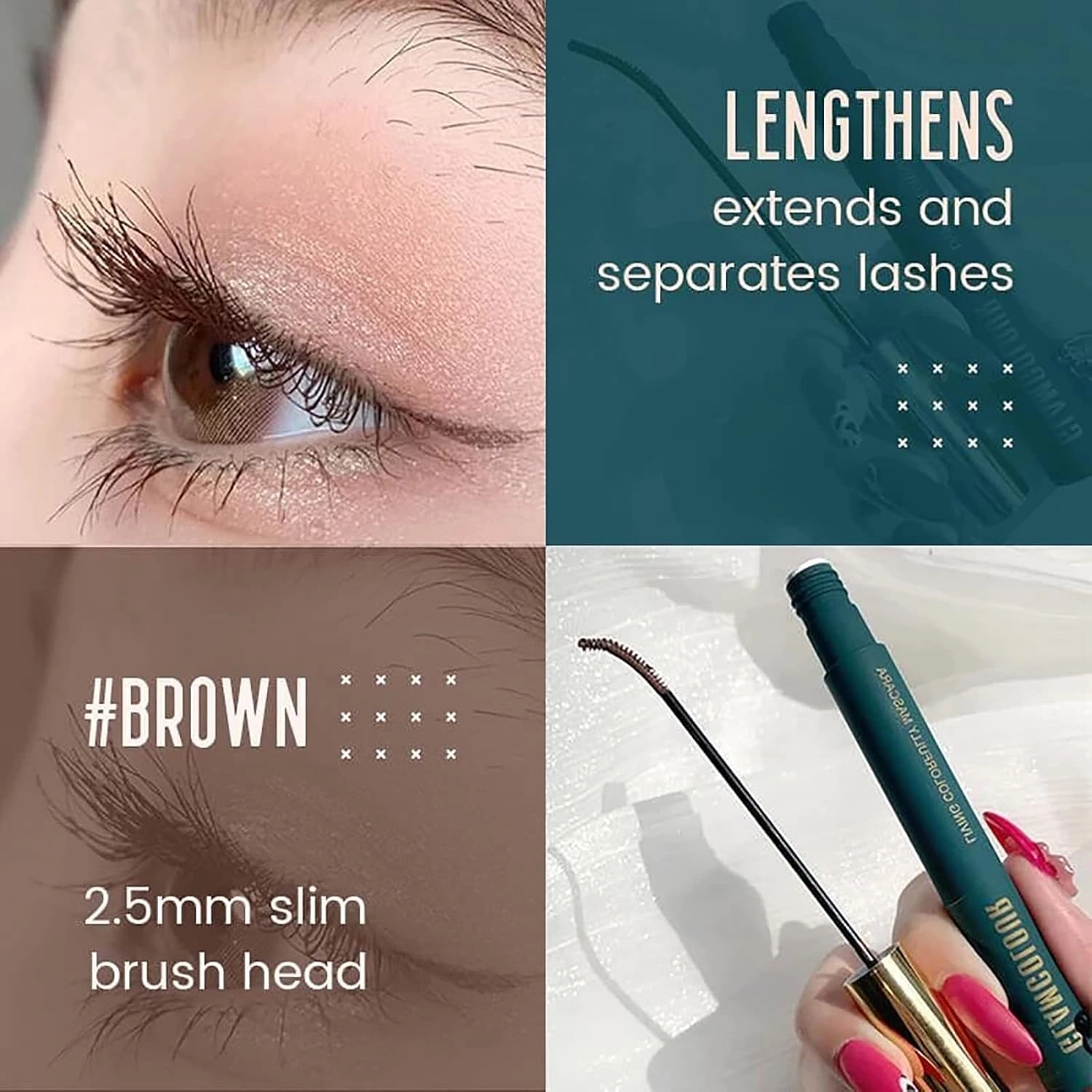 Silk Fiber Lash Mascara, Magic Color Skinny Mascara, Waterproof Skinny Mascara, Glamcolour Living Colorfully Mascara, Colored Mascara, Long-lasting and Non-blooming (4 colors-A)