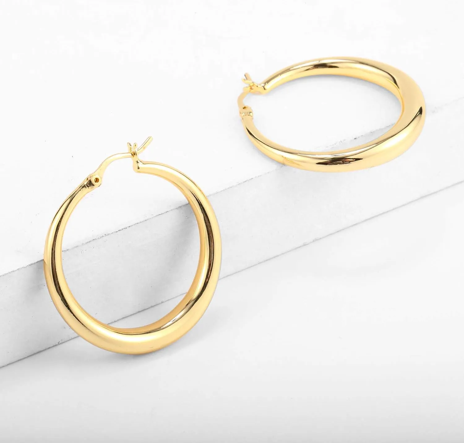 Silver Oval Hoop Earrings Hypoallergenic 14K Gold Plated Sterling Silver Lightweight Oval Hoop Earrings for Women Gilrs