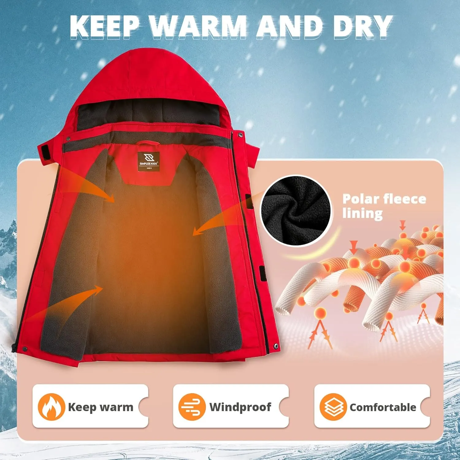 Simplee kids Girls Waterproof Ski Snow Jacket Fleece Raincoat Colorful Winter Coat Warm Hooded