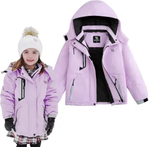 Simplee kids Girls Waterproof Ski Snow Jacket Fleece Raincoat Colorful Winter Coat Warm Hooded