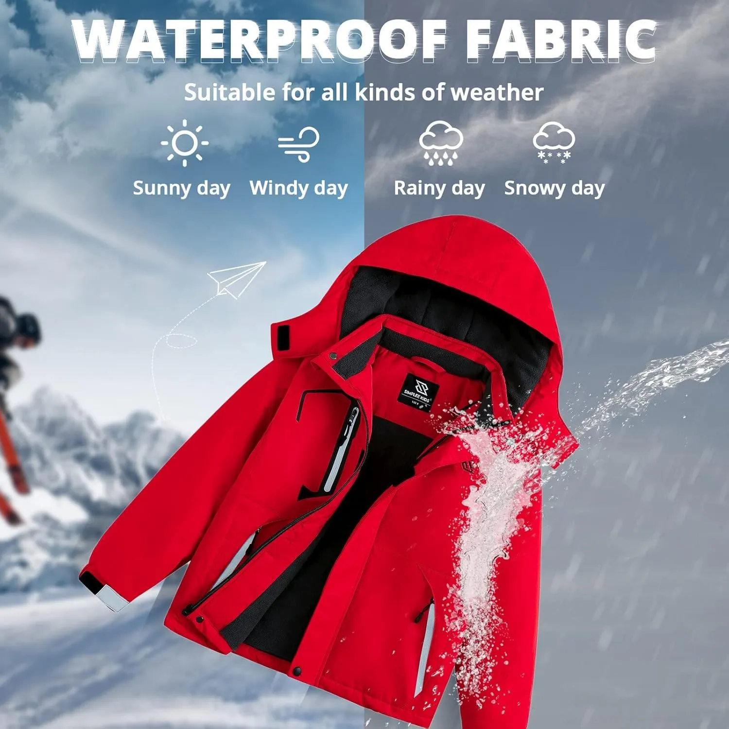 Simplee kids Girls Waterproof Ski Snow Jacket Fleece Raincoat Colorful Winter Coat Warm Hooded