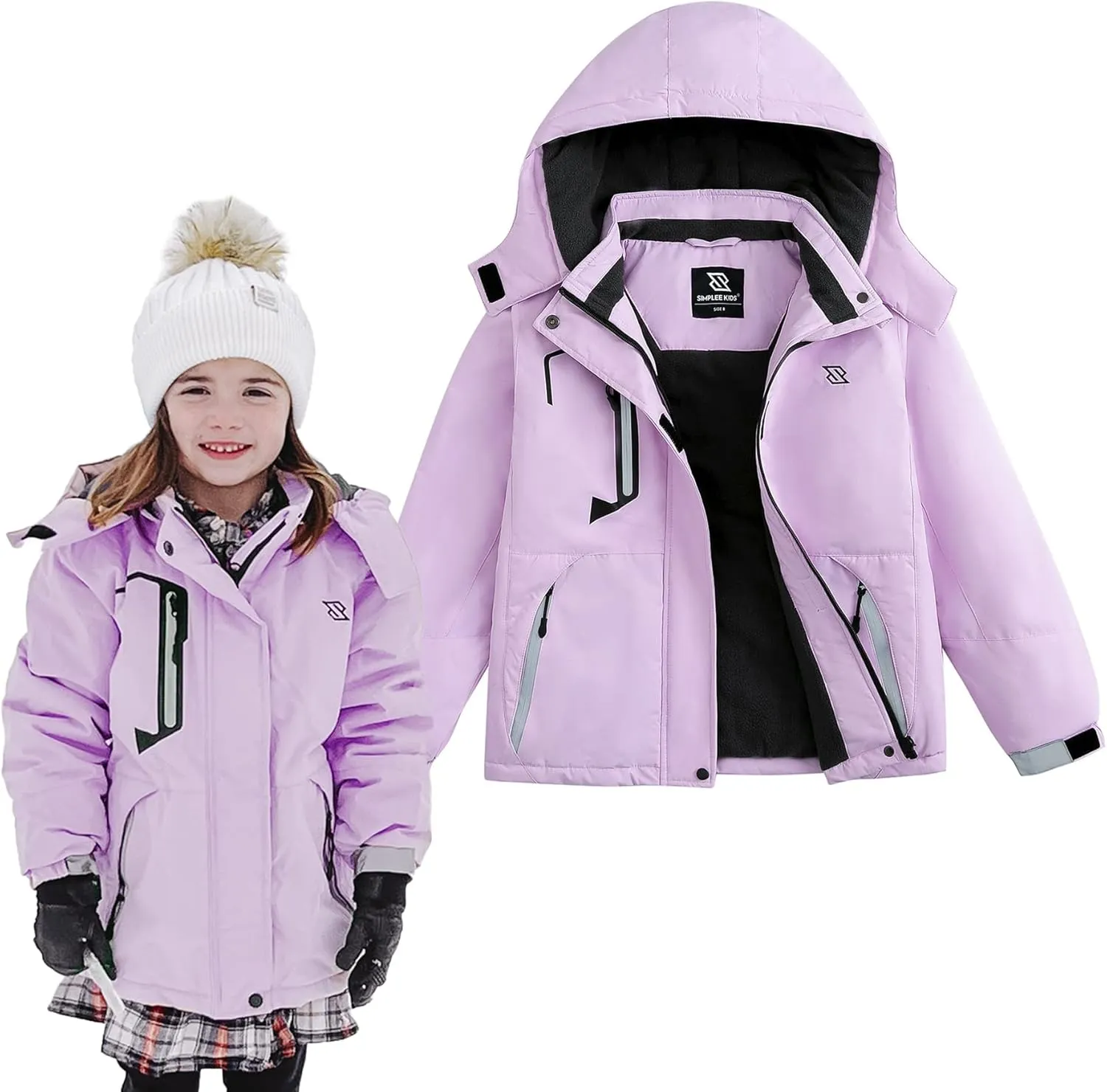Simplee kids Girls Waterproof Ski Snow Jacket Fleece Raincoat Colorful Winter Coat Warm Hooded