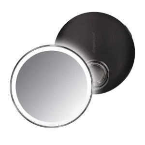 simplehuman ST3030 10cm Sensor Mirror Compact, Light Up Makeup Magnifying Mirror, 3X Magnification, Tru-Lux Light System, Ring Handle, Two Brightness Settings, Rechargeable, Black Stainless Steel
