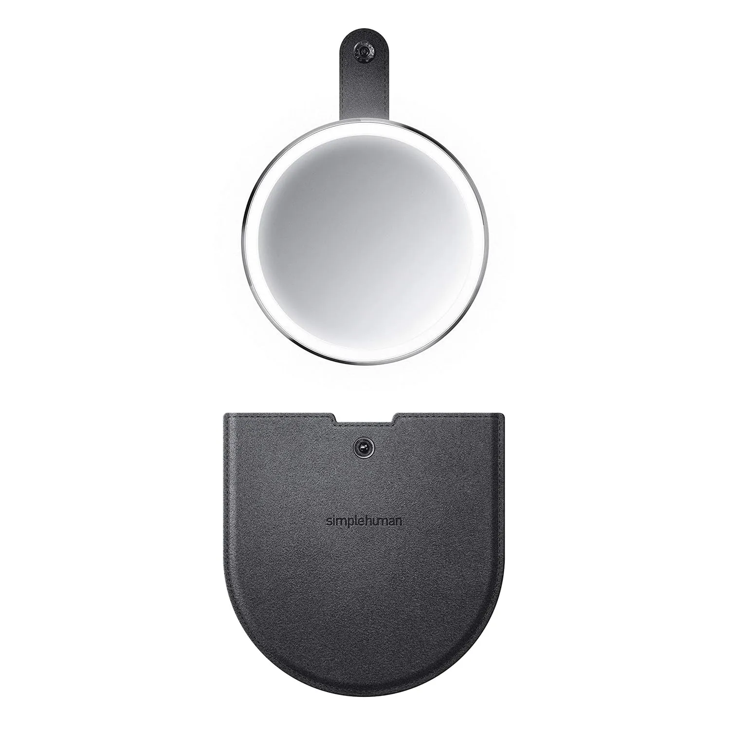 simplehuman ST3030 10cm Sensor Mirror Compact, Light Up Makeup Magnifying Mirror, 3X Magnification, Tru-Lux Light System, Ring Handle, Two Brightness Settings, Rechargeable, Black Stainless Steel