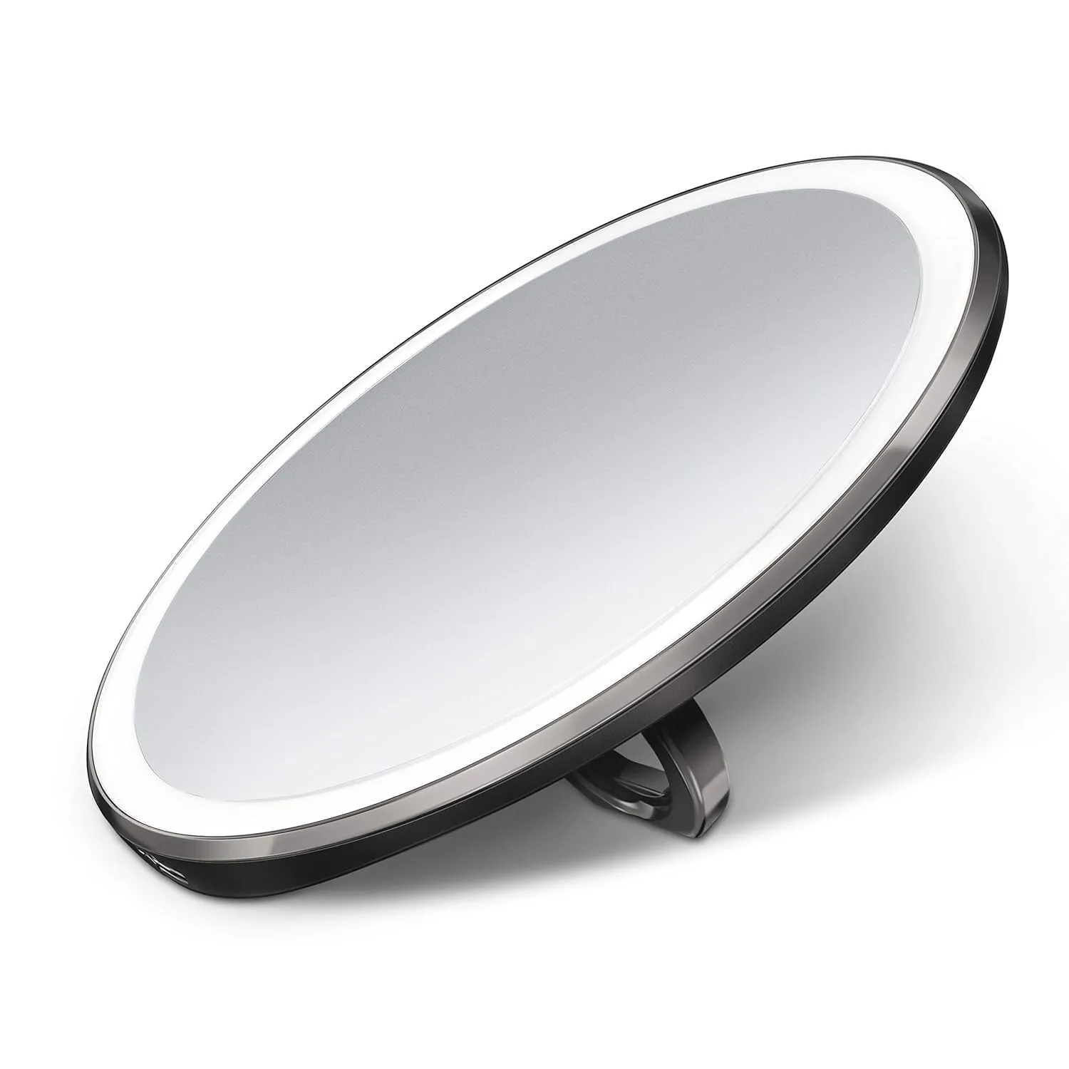 simplehuman ST3030 10cm Sensor Mirror Compact, Light Up Makeup Magnifying Mirror, 3X Magnification, Tru-Lux Light System, Ring Handle, Two Brightness Settings, Rechargeable, Black Stainless Steel