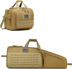 Single Rifle Bag 35" (Tan)   Range Bag Large for 4  Pistol (Tan), Lockable Zipper, Durable Material, Compact Design