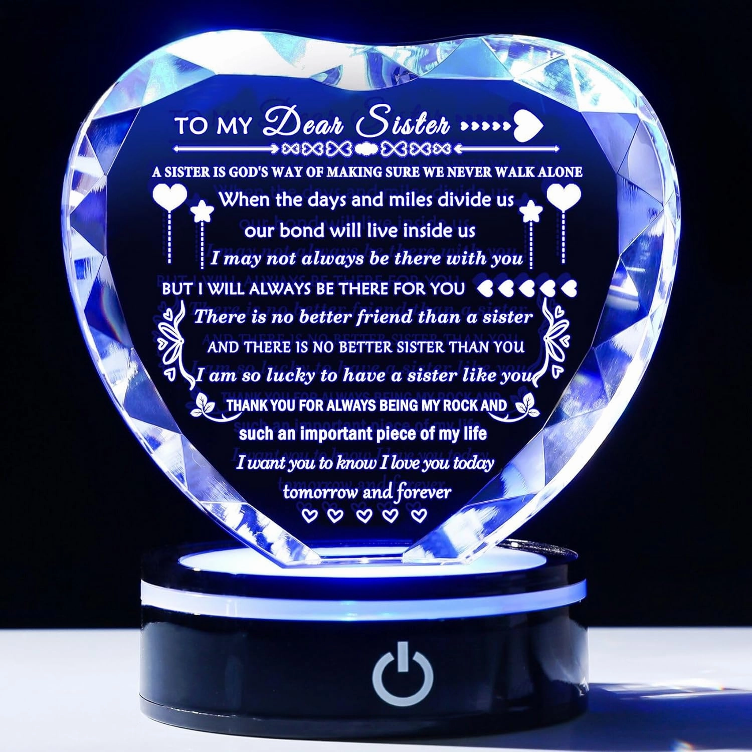 Sister Birthday Gifts Meaningful Sister Gift with Colorful LED Base from Sister Brother Heart Crystal to My Sister Present Sister Gifts for Women on Christmas Mothers Day Valentines Wedding