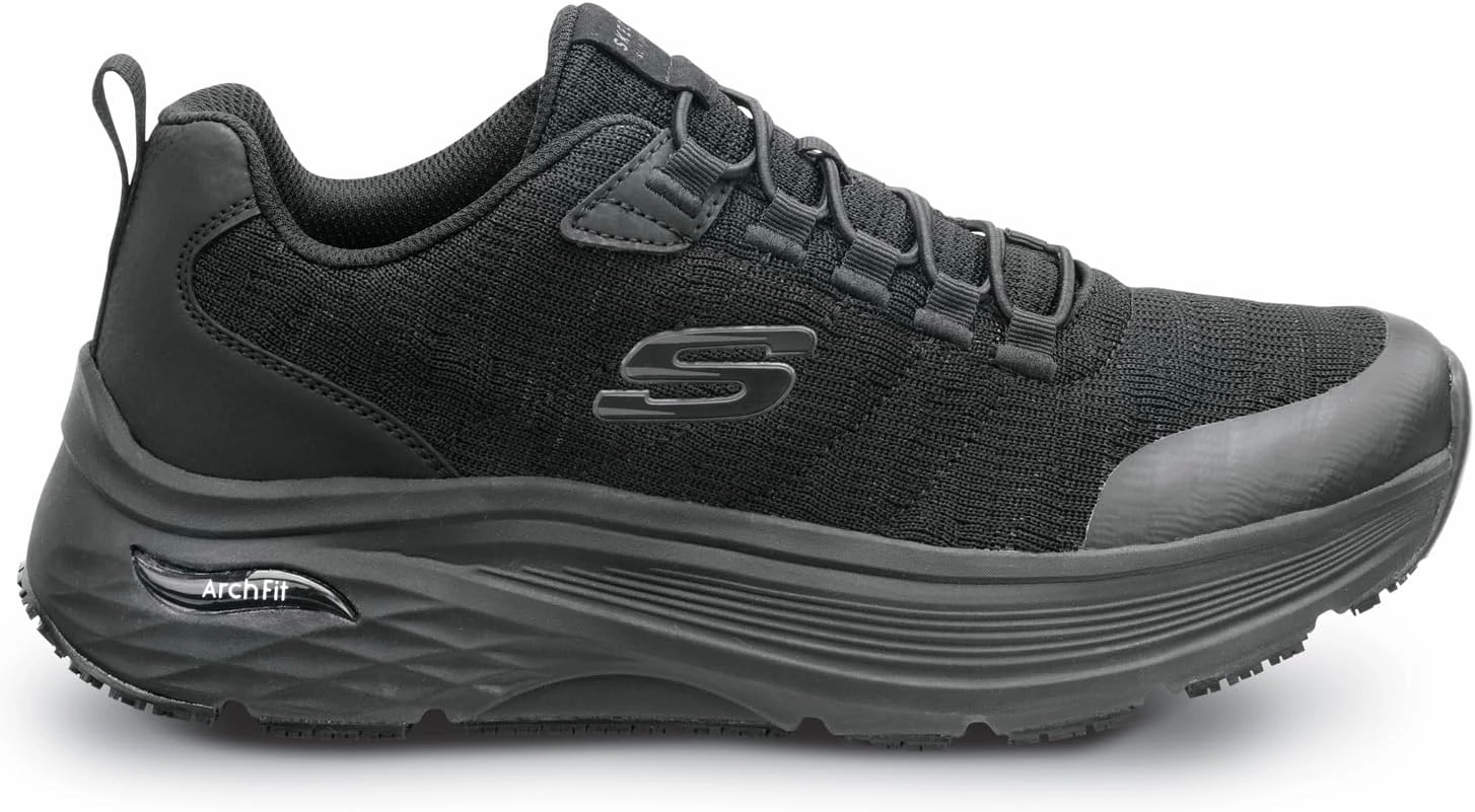Skechers Work Leo, Arch Fit, Men's, Black, Soft Toe, MaxTrax Slip Resistant, EH, Low Athletic, Work Shoe