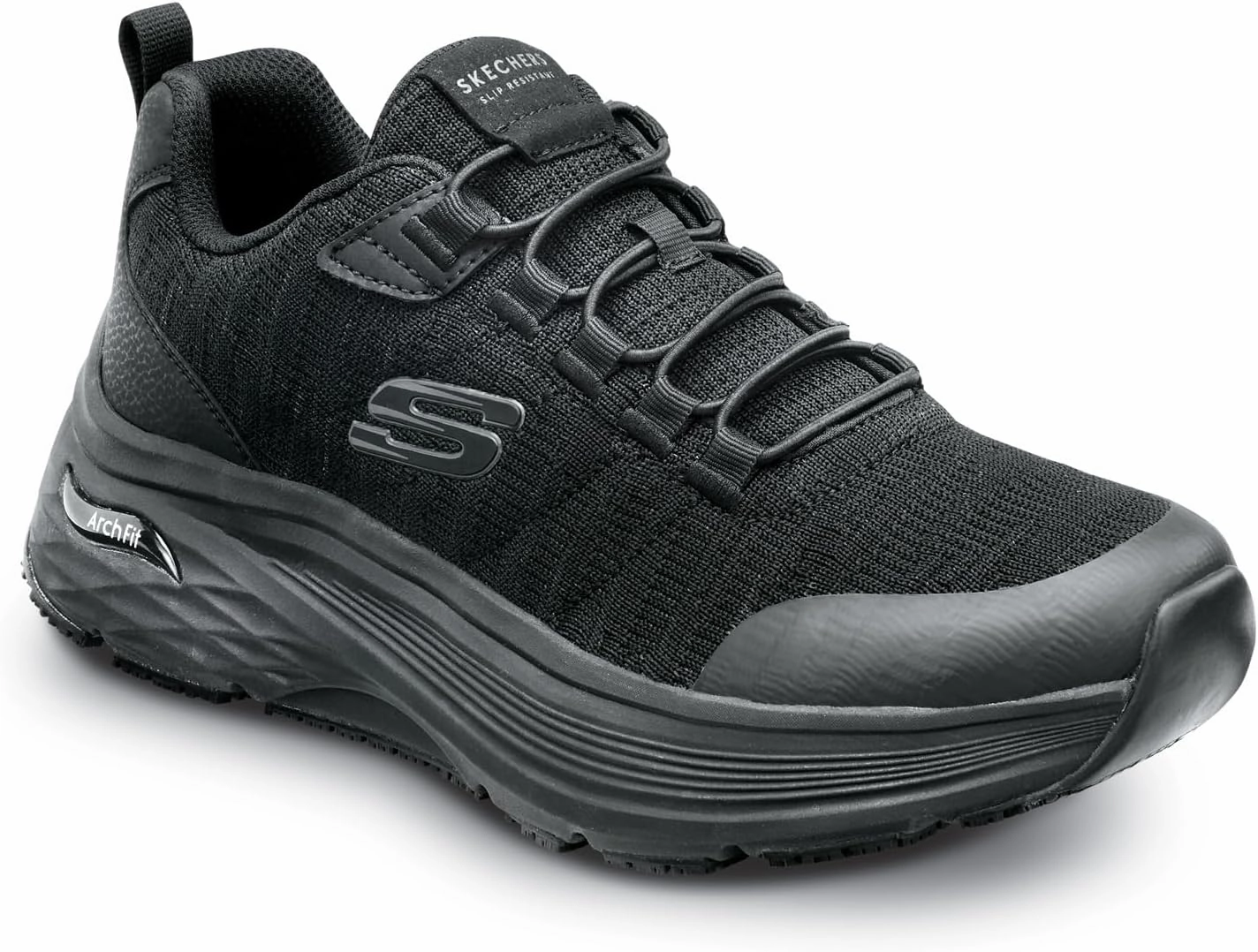 Skechers Work Leo, Arch Fit, Men's, Black, Soft Toe, MaxTrax Slip Resistant, EH, Low Athletic, Work Shoe