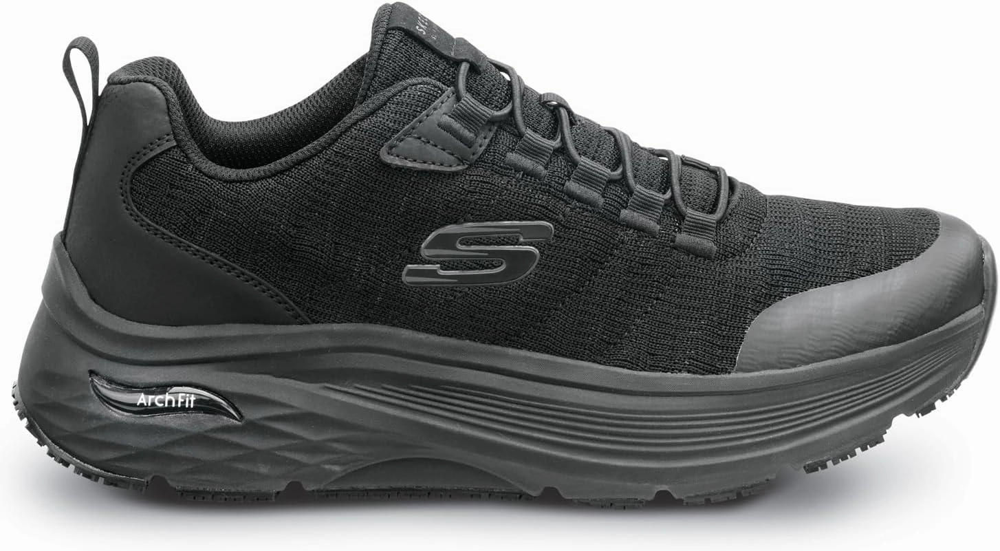 Skechers Work Leo, Arch Fit, Men's, Black, Soft Toe, MaxTrax Slip Resistant, EH, Low Athletic, Work Shoe