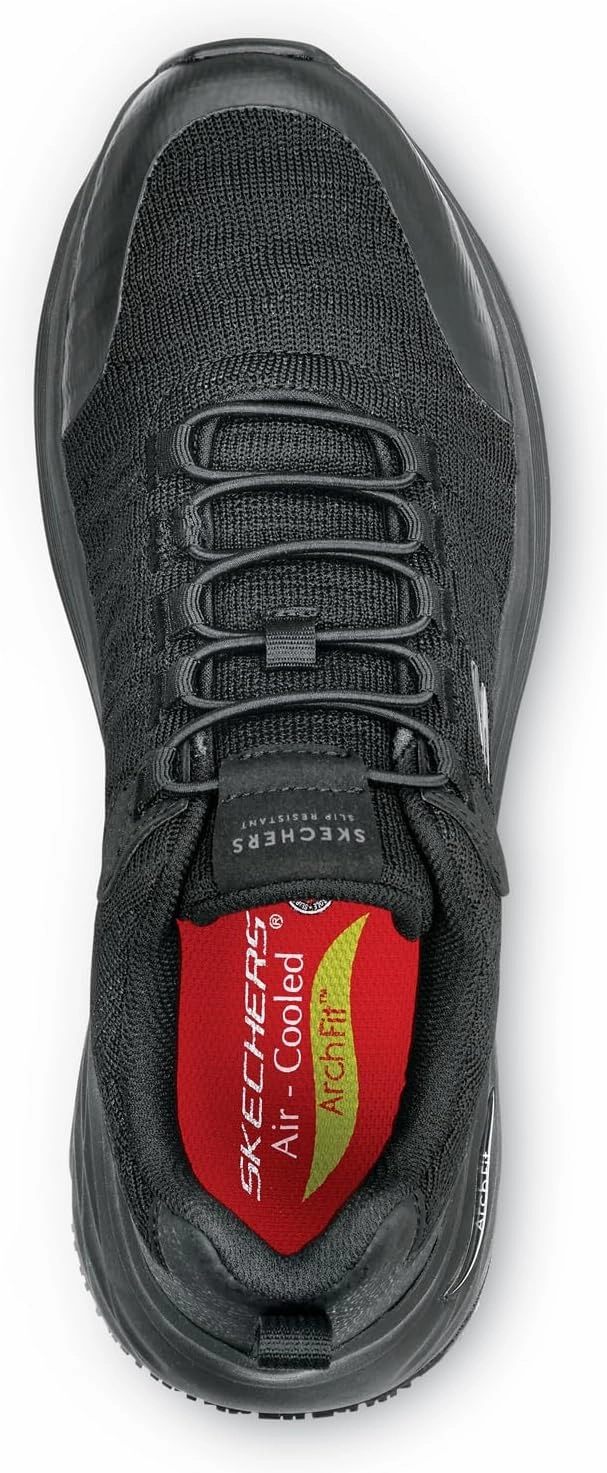 Skechers Work Leo, Arch Fit, Men's, Black, Soft Toe, MaxTrax Slip Resistant, EH, Low Athletic, Work Shoe