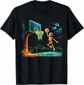 Skeleton Slam Dunk Hoop Basketball Halloween Men Boys Fans T-Shirt