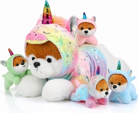 Skylety 5 Pcs Dog Stuffed Animal Puppy Stuffed Animal with Babies Inside 1 Big Mommy with 4 Mini Baby Cute Soft Puppies for Children Birthday Party Adopt a Dog Party Favors(Unicorn Puppies)