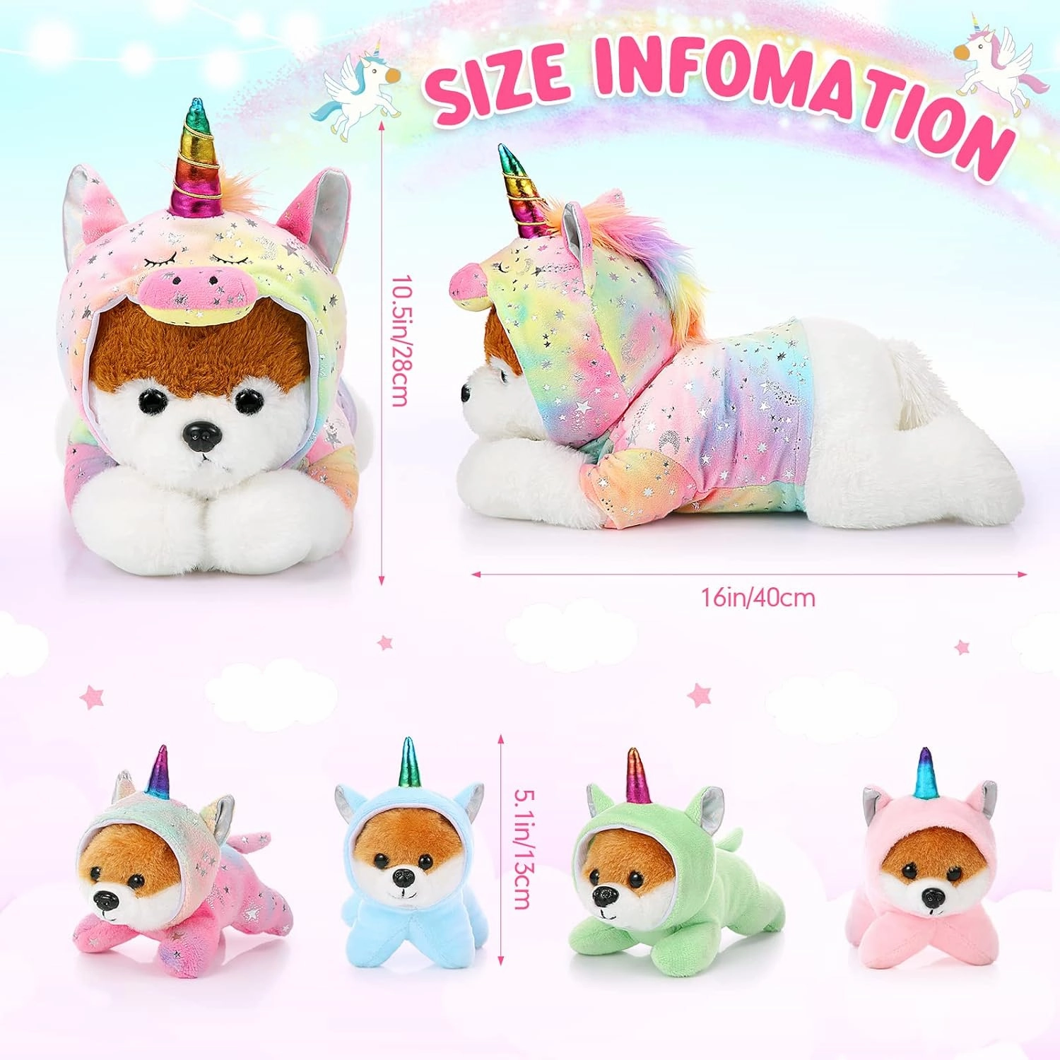 Skylety 5 Pcs Dog Stuffed Animal Puppy Stuffed Animal with Babies Inside 1 Big Mommy with 4 Mini Baby Cute Soft Puppies for Children Birthday Party Adopt a Dog Party Favors(Unicorn Puppies)