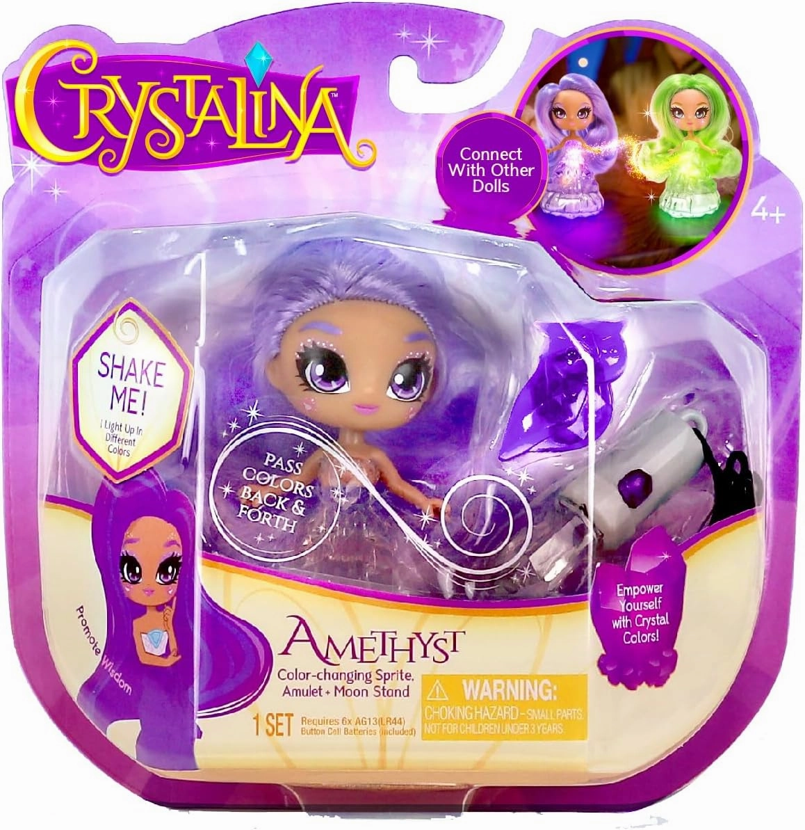 Skyrocket Crystalina Dolls - Amethyst Girls Collectible Toys with Color Changing LED Dress and Amulet Necklace